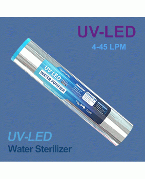 AGLED-12G high-flow UVC LED water steriliser. 45 LPM / 12 GPM, 24V DC